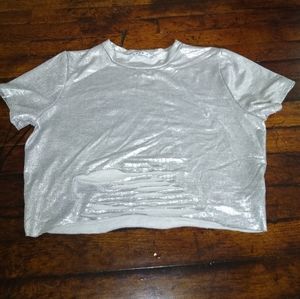 Love J silver metallic sweat shirt crop top